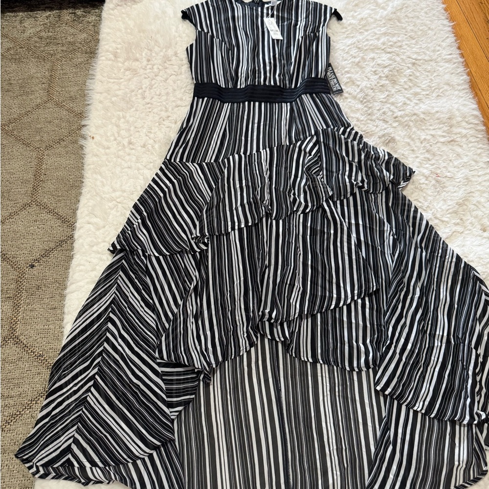 New York & Company Black and White Striped Formal Dress